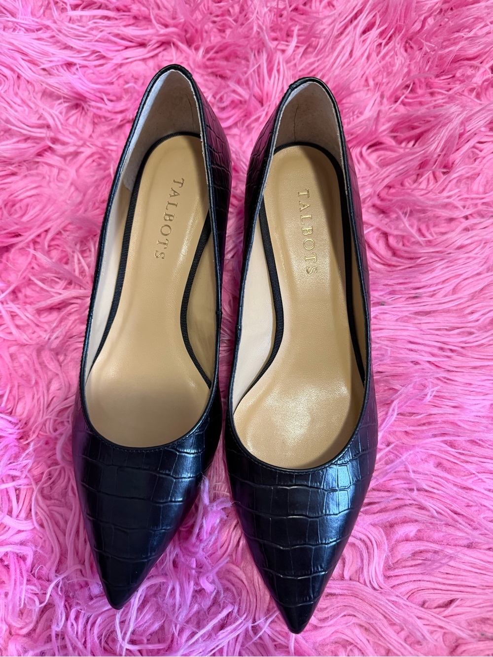 Talbots Black Croc-Embossed Pointed Toe Heels - Picture 2 of 4